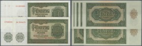 Set mit 7 Banknoten 50 Mark 1948 mit UdSSR- und DDR-Druck in leicht gebraucht und 5 x 50 Mark mit fortlaufender Seriennummer in kassenfrisch. Ro.345a,...