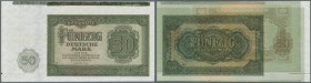50 Mark 1948 Fehlschnitt aus Bogen ohne Seriennummer und Abklatsch der Vorder- auf die Rückseite in kassenfrisch und 50 Mark 1948 mit kleinem Plattenf...