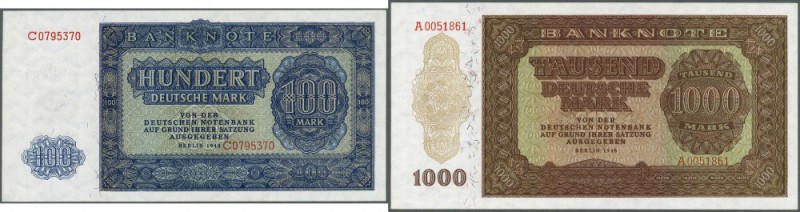 Set mit 8 Banknoten der Notenbank 1848, dabei 100 Mark mit Druckfehler am rechte...