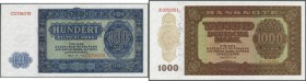 Set mit 8 Banknoten der Notenbank 1848, dabei 100 Mark mit Druckfehler am rechten Rand (”180” statt 100), 1000 Mark 1948, Ro.346, 347, beide in kassen...