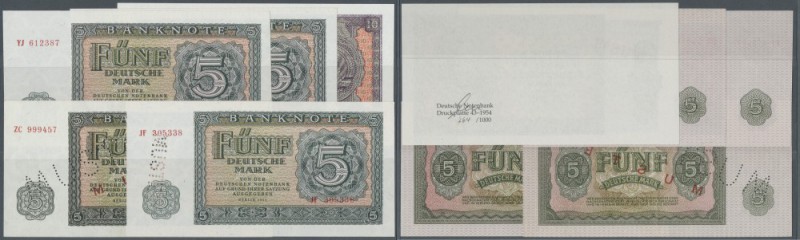 Set mit 5 Banknoten 10 Mark 1954 Sammlernachdruck Ro.348, 5 Mark 1955 laufende S...