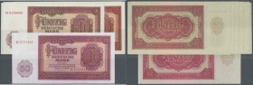 Set mit 8 Banknoten 50 Mark 1955, dabei laufende Serie und Ersatznote in leicht gebraucht, 50 Mark mit Farbabweichung (lila statt rot) in kassenfrisch...