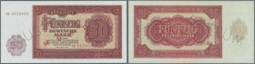50 Mark 1955 Muster mit Serie AA0123456 und Perforation ”Muster” (14 mm) und 50 Mark mit Perforation ”Muster” (8 mm) und Serie ”YA”, Ro.352M2, M3. Erh...