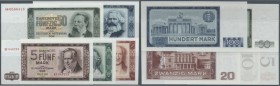 Set mit 5 Banknoten der Notenbank der von 5 bis 100 Mark 1964, Ro.354-358 in kassenfrischer Erhaltung (5 Banknoten)