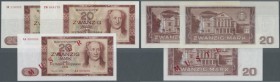 Set mit 3 Banknoten der Staatsbank zu 20 Mark 1964, laufende Serie mit leicht bestoßenem unteren Rand, Ersatznote Serie ZW in leicht gebraucht mit Mit...