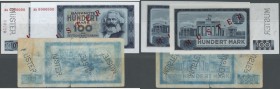 Set mit 3 Banknoten zu 100 Mark 1964 Muster, einmal Staatsbankmuster mit zusätzlicher 5-stelliger Musternummer 00029, dazu einmal mit Serie AA0000000 ...