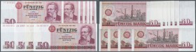 Set mit 10 Banknoten zu 50 Mark, dabei jeweils laufende Serie und Ersatznote in kassenfrischer Erhaltung Ro.360a,b,c,d, Ausgabe mit Computersatz mit b...