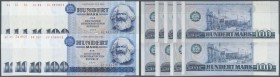 Set mit 9 Banknoten 100 Mark 1975, dabei laufende Serie und Ersatznote Ro.363a,b,c,d in leicht gebraucht und 5 x 100 Mark Computersatz mit fortlaufend...