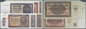 Set mit 6 Banknoten der Deutschen Notenbank der DDR 1954/55 von 5 bis 100 Mark 1955 in kassenfrischer Erhaltung, dabei der einseitige Druck des 10-ers...