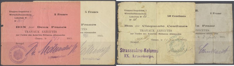 Besatzungsausgaben Frankreich 1914/15: Etappen-Inspektion I, 4 Banknoten zu 50 C...