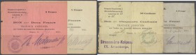 Besatzungsausgaben Frankreich 1914/15: Etappen-Inspektion I, 4 Banknoten zu 50 Centimes, 1, 2, 5 Francs 1915, Ro.400, 402, 403, 404 in teils stark geb...