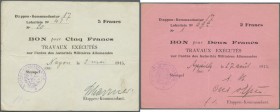 Besatzungsausgaben Frankreich 1914/15: 50 Centimes, 2 und 5 Francs der Etappen-Kommandantur 1915, Ro.405, 407, 408 in teils sehr hübscher Gebrauchserh...