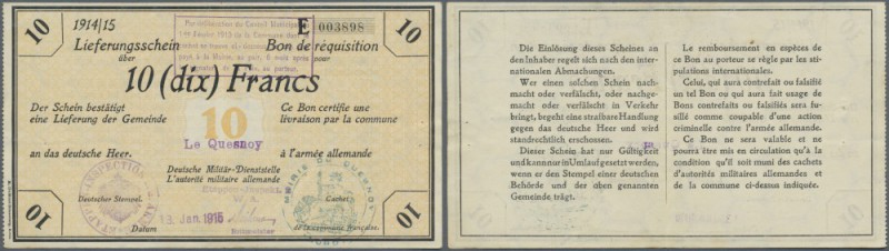 Besatzungsausgaben Frankreich 1914/15: 10 Francs 1915, sog. Deichmann-Bon, Ro.41...