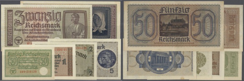 Deutsches Reich - Reichskreditkasse: set mit 6 Banknoten zu 50 Pfennig, 1, 2, 5,...