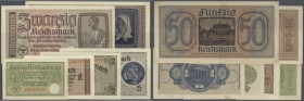 Deutsches Reich - Reichskreditkasse: set mit 6 Banknoten zu 50 Pfennig, 1, 2, 5, 20 und 50 Reichsmark o.D.(1939-45), Ro.550-555 in meist kassenfrische...