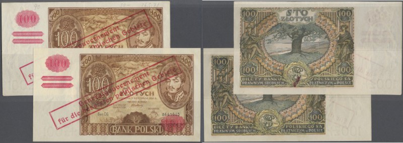 Generalgouvernement Polen: 2 x 100 Zlotych 1934 mit Behelfsausgabeüberdruck 1939...