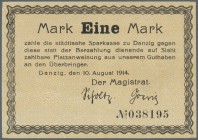 Danzig: 1 Mark 1914, Ro.781b mit senkrechtem Mittelknick, sonst tadellos. Erhaltung: XF // Danzig: 1 Mark 1914, P.2 with vertical fold at center, othe...