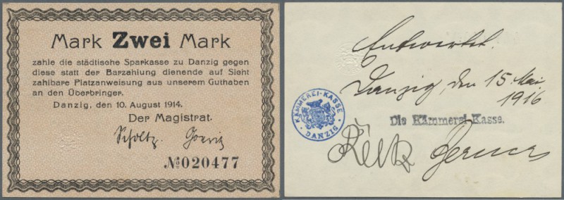 Danzig: 2 Mark 1914, Ro.782c in kassenfrischer Erhaltung. // Danzig: 2 Mark 1914...