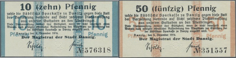 Danzig: 10 und 50 Pfennig 1916, Ro.784, 785 in kassenfrischer Erhaltung // Danzi...