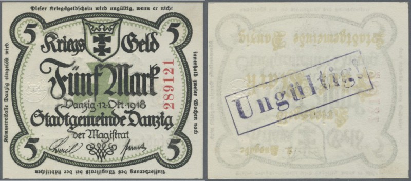 Danzig: 5 Mark Kriegsgeld 1918, Ro.786 in kassenfrischer Erhaltung