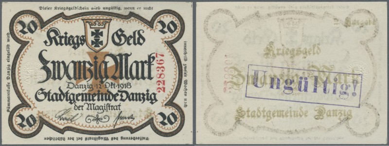 Danzig: 20 Mark Kriegsgeld 1918, Ro.787 in kassenfrischer Erhaltung