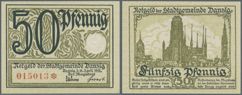 Danzig: 50 Pfennig 1919 in grün und 50 Pfennig 1919 in violett, Ro.790, 791 in k...
