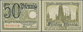 Danzig: 50 Pfennig 1919 in grün und 50 Pfennig 1919 in violett, Ro.790, 791 in kassenfrischer Erhaltung // Danzig: pair with 50 Pfennig 1919 in green ...