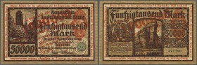 Danzig: 1 Million Mark 1923, Überdruck auf 50.000 Mark, Ro.800, stärker gebraucht mit Einrissen (1 cm am oberen Rand und 0,5 cm unten links). Erhaltun...