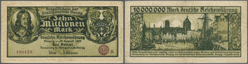 Danzig: 10 Millionen Mark 1923, Ro.805 mit kopfstehendem Randdruck, , gebraucht ...