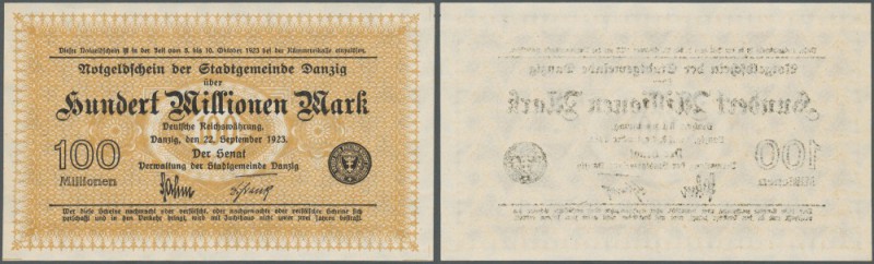 Danzig: 100 Millionen Mark 1923, Ro.806a mit Wz. Triangel, winzige bestoßene Eck...
