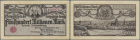 Danzig: 500 Millionen Mark 1923 in nahezu kassenfrischer Erhaltung, winziger Eckknick rechts oben. Erhaltung: aUNC