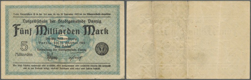 Danzig: 5 Milliarden Mark 1923, Ro.809a, gebraucht mit mehreren senkrechten Knic...