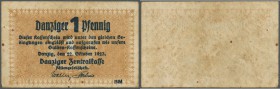 Danzig: 1 Pfennig 1923, Ro.811, gebraucht mit diversen kleinen Flecken und Knicken. Erhaltung: F+ // Danzig: 1 Pfennig 1923, P.32, several small stain...