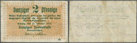 Danzig: 2 Pfennige 1923, Ro.812, saubere gebrauchte Erhaltung mit einigen Knicken. F+ // Danzig: 2 Pfennige 1923, P.33a, nice used condition with some...
