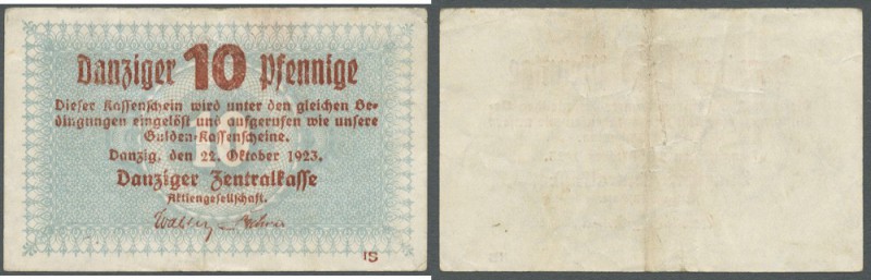 Danzig: 10 Pfennige 1923, Ro.814b, schöne, saubere gebrauchte Erhaltung mit eini...