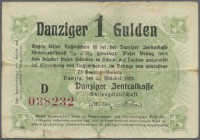 Danzig: 1 Gulden 1923, Ro.817, stärker gebraucht mit kleinen Einrissen am untern und oberen Rand, kleines Loch in der Mitte. Erhaltung: F- // Danzig: ...