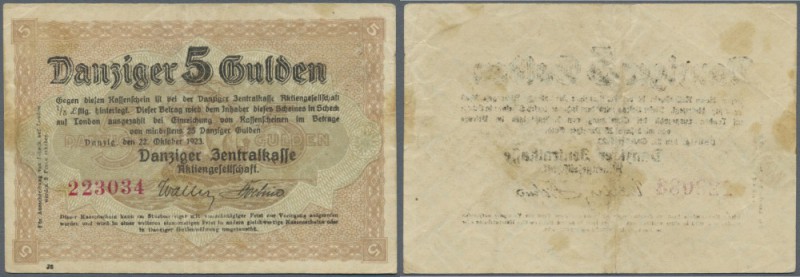 Danzig: 5 Gulden 1923, Ro.819, hübsche Gebrauchserhaltung mit einigen Knicken un...
