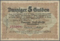 Danzig: 5 Gulden 22.10.1923, einseitig, Danziger Kogge, Ros. 819, sehr fleckig, Erh. III-IV.