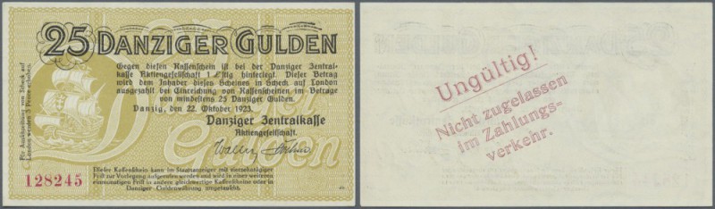 Danzig: 25 Gulden 1923, Ro.821 in perfekt kassenfrischer Erhaltung. Sehr selten!...