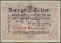Danzig, 2 Gulden, 1.11.1923, einseitig, Danziger Kogge, Ro. 829, fleckig, Erh. III-.