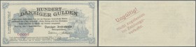Danzig: 100 Gulden 1923 Muster, Ro.832M, mehrere kleine Knickstellen und Falten im Papier, Büroklammerabdruck links oben auf der Rückseite, kleiner Fl...