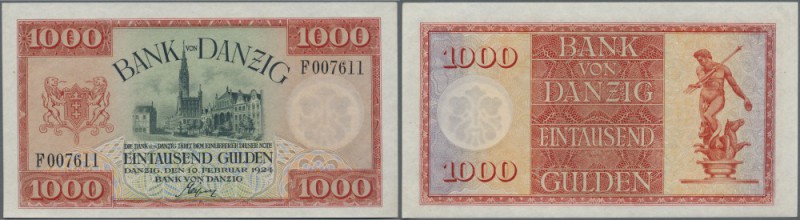 Danzig: 1000 Gulden 1924, Ro.837, Klebespuren links oben auf der Vorderseite sow...