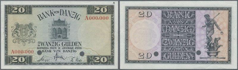 Danzig: 20 Gulden 1938 Muster, Ro.845M, Nadellöcher am linken und rechten Rand, ...