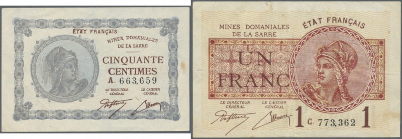 Saar: 50 Centimes und 1 Franc 1920, Ro.865, 866 in schöner Gebrauchserhaltung (2...