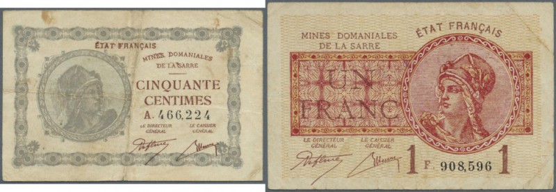 Saar: 50 Centimes und 1 Franc o.D.(1919-30), Ro.865, 866 in gebrauchter Erhaltun...