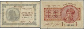 Saar: 50 Centimes und 1 Franc o.D.(1919-30), Ro.865, 866 in gebrauchter Erhaltung mit mehreren Knicken und Flecken. Erhaltung: F // Saar: 50 Centimes ...
