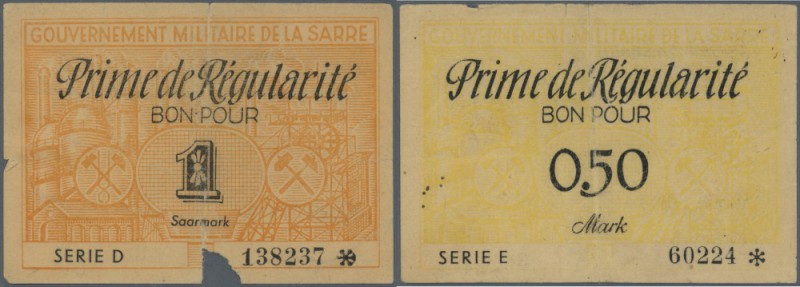 Saar: Prime de Regularitè 0,50 Mark Januar 1948, 1 Mark Januar 1948 und 1 Mark A...