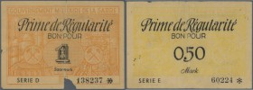 Saar: Prime de Regularitè 0,50 Mark Januar 1948, 1 Mark Januar 1948 und 1 Mark April 1948, Ro.873, 874, 879 in teils stark gebrauchter Erhaltung mit F...