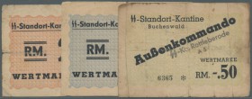 Buchenwald: Satz 3 Wertmarken zu 50 Pf, 1 und 2 Reichsmark ND(1939-45), 50 Pf mit Stempel Rottleberode, alle in gebrauchter Erhaltung. (3 Stück)