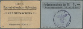Floßenbürg: Set 2 Prämienscheine über 1 Reichsmark in gelb und blau, in gebrauchter Erhaltung.